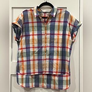 LL Bean Signature High Low Camp Shirt Short Sleeve Button Down Multicolor - Sz L
